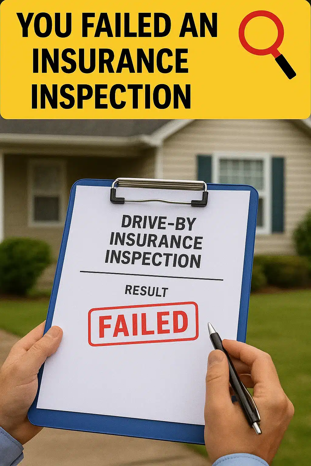 Insurance non-renewal notice partially delivered through a front door mail slot, highlighting insurance carriers exiting high-risk states