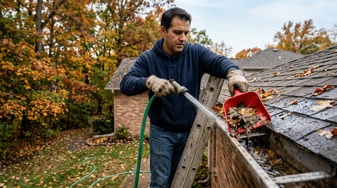 Using a Garden Hose and Gutter Scoop for Hands-On Debris Removal